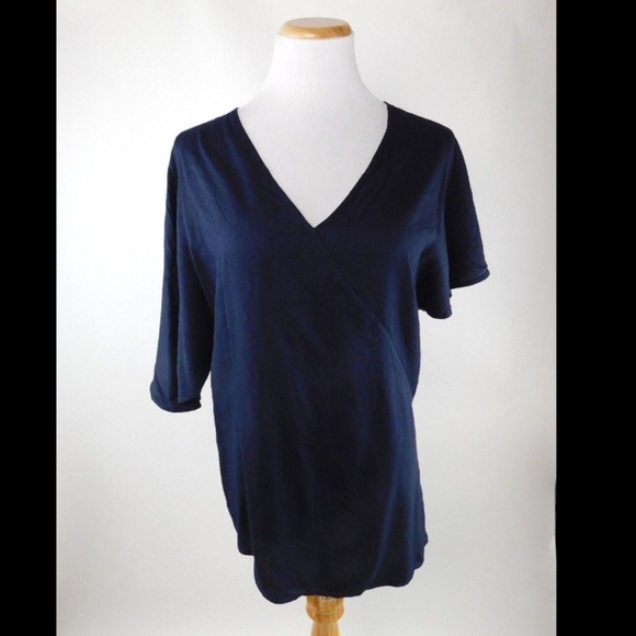 MM6 Maison Martin Margiela Tops - MM6 Maison Martin Margiela Navy Asymmetric Blouse